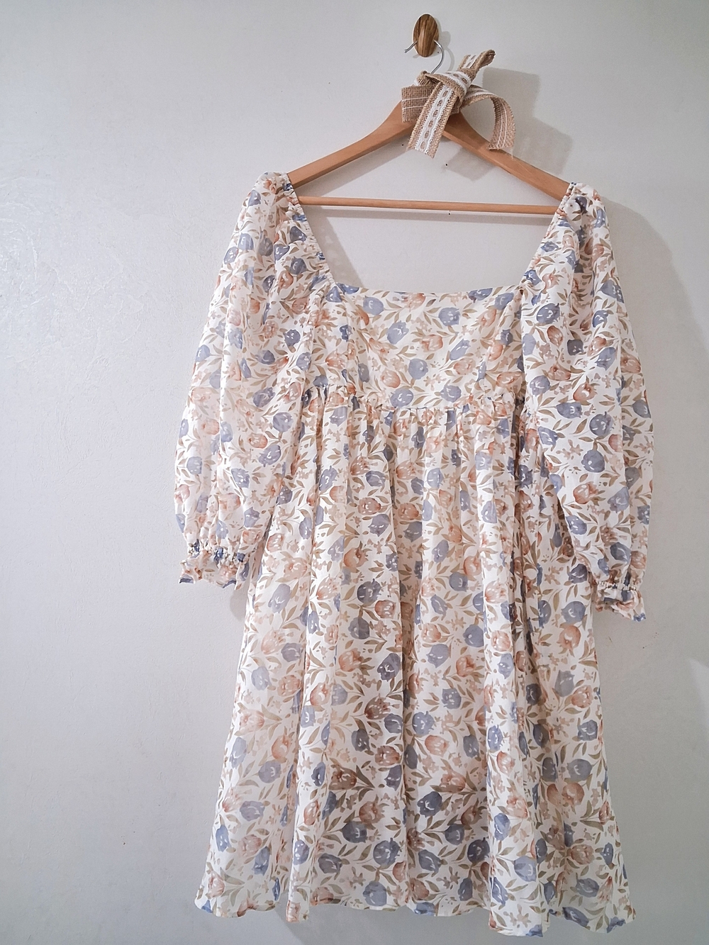Morning Lavender Storia Soft Cottage Country Floral Puff Sleeve Babydoll Dress M